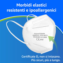 Carica l'immagine nel visualizzatore di Gallery, ADESTE – 50 Mascherine FFP2 Bianche Certificate CE, Filiera controllata, anallergiche, con elastici comodi e resistenti.