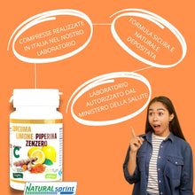 Carica l'immagine nel visualizzatore di Gallery, Curcuma Piperina e Vitamina C plus Limone e Zenzero. Dose Forte di Curcuma 5000 mg e Vitamina C + Piperina + Zenzero 130