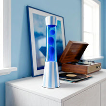 Carica l'immagine nel visualizzatore di Gallery, Fisura – Lampe à lave bleue. Lampe décorative relaxante au design original pour maison ou bureau, base à rayures, liquid