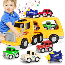 Carica l'immagine nel visualizzatore di Gallery, Aoskie Camion Macchinine 2 3 4 Anni, 5 in 1 con Suoni e Luci, 4 Mini Cars, Giocattolo Regalo per Bambino