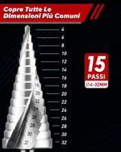 Carica l'immagine nel visualizzatore di Gallery, Fresa Conica, 4-32mm, Alta Qualità HSS 6542 per metallo, acciaio, legno, ferro, plastica, Punte Coniche 15 livelli, Fres
