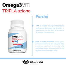Carica l'immagine nel visualizzatore di Gallery, Omega3 Viti Tripla Azione, Integratore ad Alta Concentrazione di Omega-3 per Cuore, Cervello e Vista, Assunzione Giornal