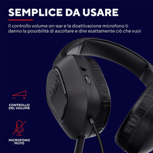 Trust Gaming GXT 415 Zirox Cuffie Gaming Leggere con Driver da 50 mm per PC, Xbox, PS4, PS5, Switch, Mobile, Jack Audio 3.5 mm, Cavo 2m, Cuffie con Microfono Over-Ear - Nero