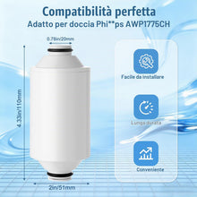Carica l'immagine nel visualizzatore di Gallery, Cartuccia filtro di ricambio AWP175 compatibile con la doccia Philips AWP1775CH, elimina cloro e impurità, capacità di f