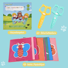 Carica l'immagine nel visualizzatore di Gallery, DealKits Set Taglio Carta per Bambini, 2 Forbici Sicurezza + 48 Fogli, Attività Didattica Creativa per Asilo e Scuola Ma