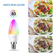 Carica l'immagine nel visualizzatore di Gallery, ANWIO Lampadina Alexa, Lampadina Smart,5W Equivalenti a 40W,470Lm,C37, Lampada Smart Wifi E14 con Telecomando Compatibil