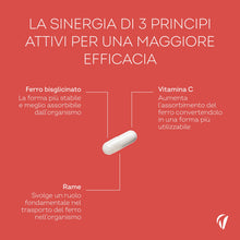 Carica l'immagine nel visualizzatore di Gallery, Ferro Integratore Bisglicinato 28 mg + Vitamina C e Rame - 180 Capsule