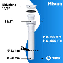 Carica l'immagine nel visualizzatore di Gallery, Sifone flessibile ed estensibile universale per scarico - 1 1/4" e 1 1/2" con uscita Ø32/40 mm - Tubo regolabile antiodo