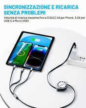 Carica l'immagine nel visualizzatore di Gallery, Minlu Multi 1.2m Cavo Caricabatterie Retrattile 3A, 3 in 1 Cavi USB