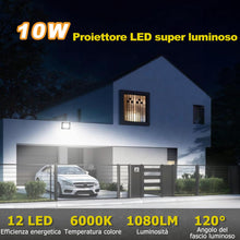 Carica l'immagine nel visualizzatore di Gallery, Faretto LED da Esterno da 10w, LED da Cantiere Super Luminose da 1080 Lm, Ip66 Impermeabile, Proiettore LED per Esterni 