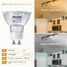 Carica l'immagine nel visualizzatore di Gallery, DiCUNO Lampadina LED GU10 6W, Equiv. 60W, 2700K, 550lm, 6 Pezzi