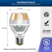 Carica l'immagine nel visualizzatore di Gallery, SANSI 25W (250W Equivalenti) Lampada LED a Risparmio Energetico, A19 Lampadina LED 4000lm 3000K Bianco Caldo, Angolo del fascio di 270° per Cucina, Ufficio, Officina, Garage, Non Dimmerabile
