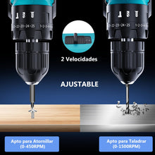 Carica l'immagine nel visualizzatore di Gallery, Olubfdh Trapano Avvitatore Batteria 21V, Avvitatore a Batteria con 2 Batterie da 2.0Ah, 45N.m di Coppia, 2 Velocità, 25+3 Coppia, Luce a LED, Per il fai da te