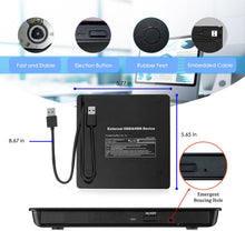 Carica l'immagine nel visualizzatore di Gallery, Masterizzatore DVD CD Externo Unità DVD Esterna USB 3.0 DVD-R CD-RW Lettore CD DVD Esterno Portatile Ultra Slim External