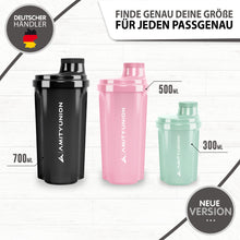 Carica l'immagine nel visualizzatore di Gallery, AMITYUNION Shaker per proteine 500 ml Heaven a prova di perdite, senza BPA con setaccio cliccabile e scala per frullati cremosi di siero di latte, shaker per proteine, originale in nero