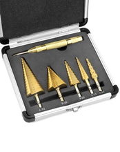 Carica l'immagine nel visualizzatore di Gallery, QWORK® 5-Taglie Fresa Conica Punte Coniche Rivestito in Titanio - HSS 4241-4-12mm/3-13mm/4-20mm/5-35mm/4-32mm per Lastre