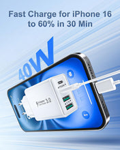 Carica l'immagine nel visualizzatore di Gallery, Caricatore USB C Presa, Multiplo 40W 4-Porto USBC Caricabatterie Rapido Spina Alimentatore per iPhone 17 16 15 14 13 12 