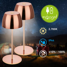 Carica l'immagine nel visualizzatore di Gallery, Briloner - Set di 2 Mini Lampade da Tavolo LED, IP44, Touch, Oro Rosa