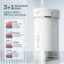 Carica l'immagine nel visualizzatore di Gallery, JTF Idropulsore Dentale Mini, Portatile Irrigatore Dentale Viaggio con 5 Ugelli Ricambio, 4 Modalità, IPX7 Impermeabile, 230 ML Erbatoio Dell'acqua Retrattile (Bianco)