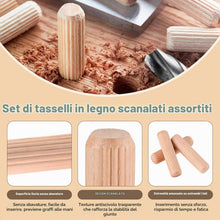 Carica l'immagine nel visualizzatore di Gallery, 400 Pezzi Tasselli in Legno Scanalati , Spine e Perni in Legno Duro 10x40mm, Tasselli per Mobili, Assemblaggio, Riparazi