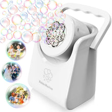Carica l'immagine nel visualizzatore di Gallery, Macchina per Bolle per Bambini Soffiatore di Bolle Automatico per i più Piccoli Ricaricabile a Batteria Portatile Bolla Maker Ragazzini Ragazze Bolla Giocattolo Elettrico Ruotato di 90°/360° (Bianco)
