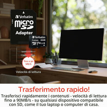 Carica l'immagine nel visualizzatore di Gallery, Verbatim Scheda di memoria microSDXC Premium con adattatore I 64 GB I nera I Scheda SD per video full HD I resistente al