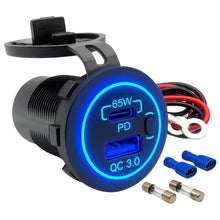 Carica l'immagine nel visualizzatore di Gallery, Offgridtec adattatore auto USB doppio 12V/24V con USB-C 65W e USB-A 18W, interruttore ON/OFF, copertura protettiva, corp
