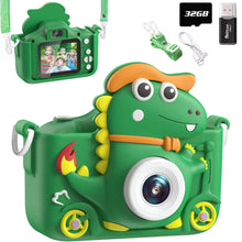 Carica l'immagine nel visualizzatore di Gallery, Macchina Fotografica Bambini Dinosauro, 2" 1080P Fotocamera Bambini, HD Selfie Fotocamera Per Bambini 32G, Regalo per bambino e bambina 3 4 5 6 7 8 9 10 11 12 Anni, Regali Giocattolo (Verde)