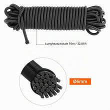Carica l'immagine nel visualizzatore di Gallery, QWORK® Corda Elastica 6mm x 10m Nero - Resistente ai Raggi UV, Multiuso per Teloni e Attività Outdoor