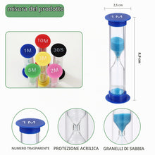 Carica l'immagine nel visualizzatore di Gallery, 12 pezzi Clessidra Set Colorate, Clessidra Set Colorate 30S/1/2/3/5/10 minuti, clessidra per la vita quotidiana dei bamb