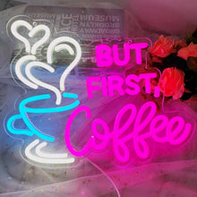 Carica l'immagine nel visualizzatore di Gallery, But First Coffee - Insegna al neon grande, 5V USB, acrilico, interruttore dimmerabile, catena, 35,6 x 28,7 cm