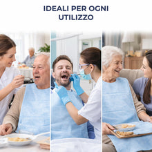 Carica l'immagine nel visualizzatore di Gallery, Bavaglini monouso impermeabili - Bavaglio monouso per adulti | 2 Veli Carta 18 gsm + PE 10 gsm | Bavaglini Alta Assorben