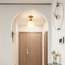 Carica l'immagine nel visualizzatore di Gallery, Mini Lampadario Camera Da Letto, Plafoniera Da Soffitto Moderno in Legno E Vetro, Semplice Per Soggiorno, Passway, E27