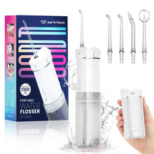 Carica l'immagine nel visualizzatore di Gallery, JTF Idropulsore Dentale Mini, Portatile Irrigatore Dentale Viaggio con 5 Ugelli Ricambio, 4 Modalità, IPX7 Impermeabile, 230 ML Erbatoio Dell'acqua Retrattile (Bianco)