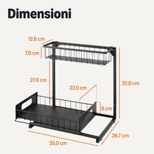 Carica l'immagine nel visualizzatore di Gallery, Amazon Basics, Organizer Portaoggetti Sottolavello con Inserti per Vassoi, a Forma di L, Organizer Estraibile per Armadietto, Vassoio Inferiore Scorrevole, Confezione da 2, Nero