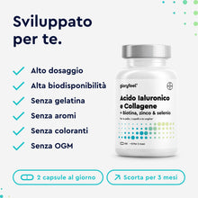 Carica l'immagine nel visualizzatore di Gallery, Collagene e Acido Ialuronico Integratore 180 Capsule, + Vitamina C, Biotina, Zinco e Selenio, 1000mg Collagene Idrolizza