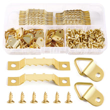 Carica l'immagine nel visualizzatore di Gallery, YIXISI 100 Pezzi Ganci Cornici Quadri Set, Ganci a Dente di Sega, Triangolo Anello Gancio, Ganci Appendi Quadri, con 150