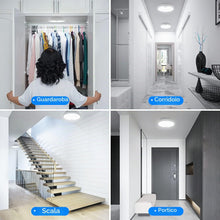 Carica l'immagine nel visualizzatore di Gallery, Plafoniera LED Soffitto a Batteria con Sensore di Movimento, Lampada 6000K Plafoniere 18CM Luce per Scale, Armadio, Ripo