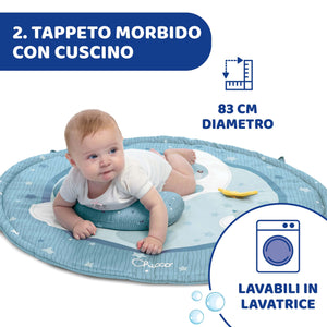 Chicco Palestrina dei Colori Azzurra 3in1, Palestrina Neonato Multifunzione Elettronica con Tappeto Neonato, Proiettore Stelle, Luce Notturna Removibile e Melodie Rilassanti - Giochi Neonato 0+ Mesi