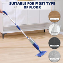 Carica l'immagine nel visualizzatore di Gallery, Scopa Lavapavimenti a Spruzzo，Rotazione di 360° Spray Mop Mocio Lavapavimenti con 3 Cuscinetti Riutilizzabili in Microfibra，500ML，Portascope e Raschietto per la pulizia dei pavimenti e finestre