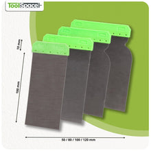 Carica l'immagine nel visualizzatore di Gallery, ToolSpace Set Spatole Giapponesi 4 Pezzi Acciaio Inossidabile Inox 50 80 100 120 mm Stucco Finitura Pareti Carrozzeria B