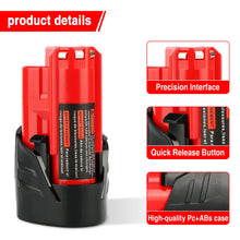 Carica l'immagine nel visualizzatore di Gallery, Waitley 2X Batteria 12V 3,0Ah per Milwaukee M12, Li-ion