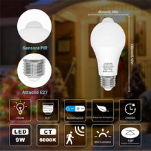 Carica l'immagine nel visualizzatore di Gallery, Lampadina con Sensore di Movimento E27 9W = 60W 900LM 6000K 2 Pezzi