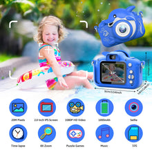 Carica l'immagine nel visualizzatore di Gallery, Hangrui Macchina Fotografica Bambini, Fotocamera Bambino con Giochi, 20MP 1080P Selfie Videocamera con 32G, Fotocamere Digitali Regalo Natale &amp;Compleanno da 3 a 12 Anni -Blu