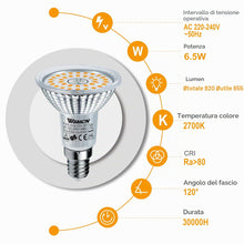 Carica l'immagine nel visualizzatore di Gallery, E14 Lampadine LED Riflettore R50 6,5W Bianco caldo 2700K può sostituire la lampadina 90W, 655lm, 120° Angolo del Fascio,