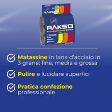 Carica l'immagine nel visualizzatore di Gallery, RAKSO Lana d'acciaio, lucidatura fai da te e tamponi abrasivi, fini, medi, grossolani, 3 tamponi, spugne abrasive per le