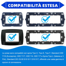 Carica l'immagine nel visualizzatore di Gallery, Voltix 4 Pezzi Prese Schuko 2P+T 10/16A 250V – Compatibili con Bticino Matix – Colore Bianco, Design Moderno, Installazi