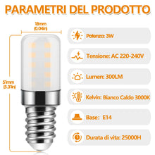 Carica l'immagine nel visualizzatore di Gallery, Ddlisu Lampadina LED per frigorifero E14, 3W Bianco Caldo 3000K, 300LM, Lampade a Vite Edison E14 per Frigorifero, Cappa