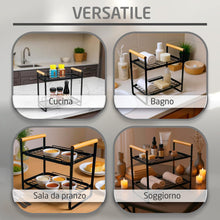 Carica l'immagine nel visualizzatore di Gallery, Amig - Scaffale Portatile a 2 Livelli - Organizer per Cucina o Bagno - Acciaio Nero e Bambù - Dimensioni: 260 x 130 x 287 mm