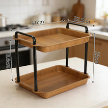 Carica l'immagine nel visualizzatore di Gallery, VINATO Scaffale 2 Ripiani, Organizzatore per Cucina in Acciaio al Carbonio con Aspetto Legno, Aste di Supporto Rinforzate, per Piano di Lavoro, Cucina, Bagno, Ufficio